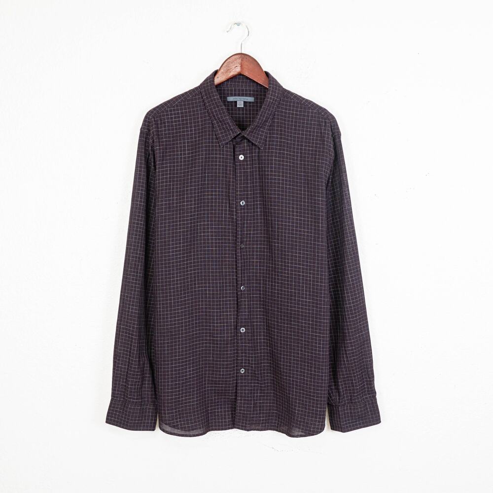 John Varvatos Collection Cotton Wool Button up shirt grid check sz 2XL